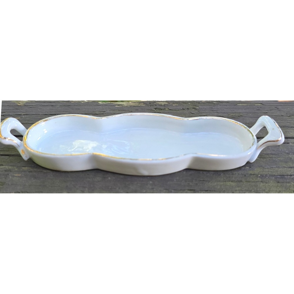 Vintage Shafford China Japan White Porcelain Oblong Tray Hand Painted Gold Trim